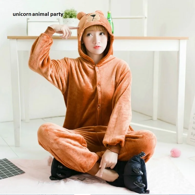 

Warm Adult Costumes Halloween Flannel Brown Bear Onesie Unisex Adult Bear Pajamas Cosplay Costume Animal Pyjamas Sleepwear