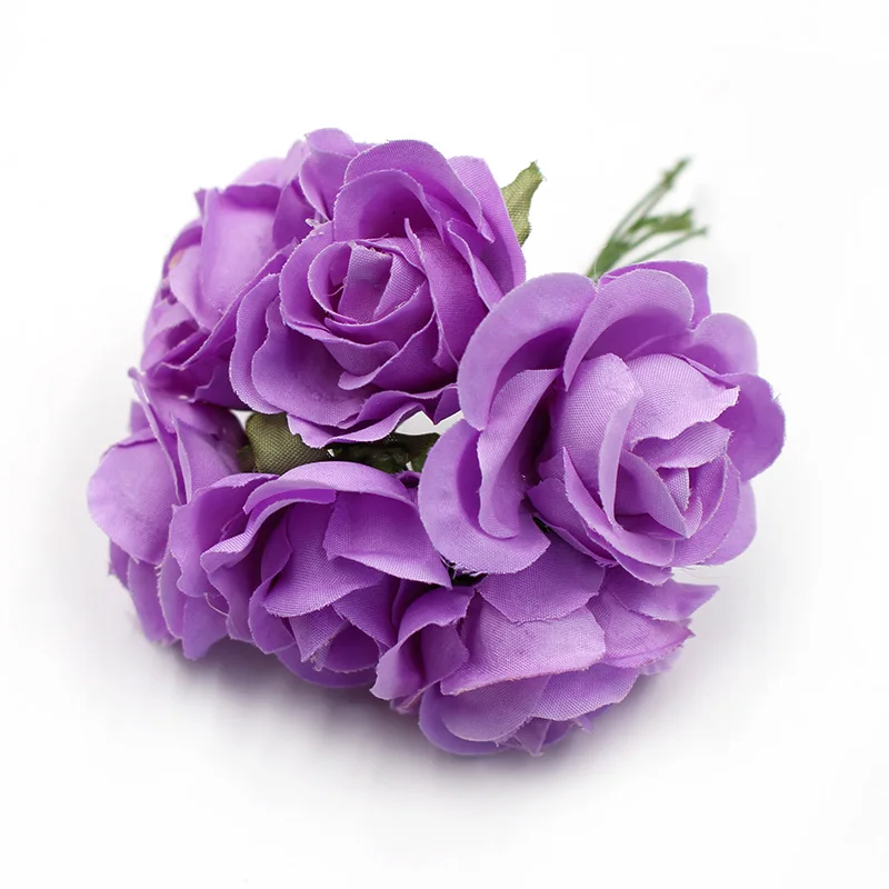 6 шт./лот 4 см букет роз из шелка искусственный цветок свадебное украшение дома DIY ВЕНОК скрапбук Подарочная коробка Цветок - Цвет: Фиолетовый
