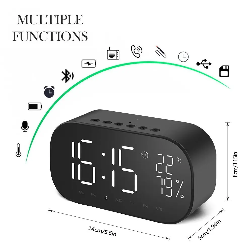 

LED Digital Alarm Clock Electronic Table Watch Desk nixie Clock Big Digit Mirror Wireless FM Radio clock with Bluetooth Speaker
