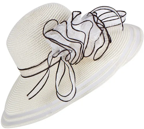 Стиль женское платье церковная Свадьба Кентукки Дерби с широкими полями пляжная летняя сумка из соломы шляпа для женщин A115 - Цвет: Beige