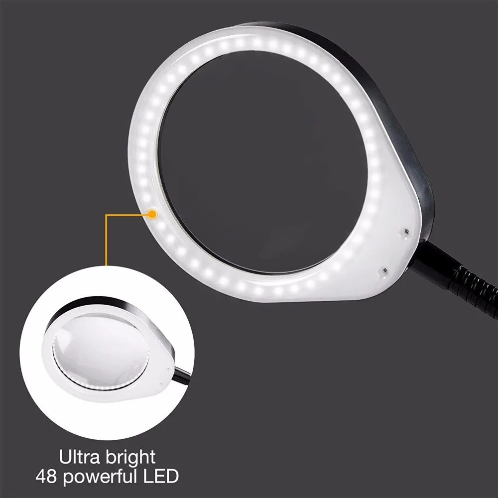 Tanie LED lupa podświetlana 10X 20X optyczne szklane biurko Clip on szkło powiększające