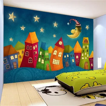 

Custom 3D Photo Wallpaper Cartoon house Colored sky Wall Paper For Walls 3 D Kids Murals Room Bedroom Wall Decor Wall Covering