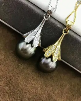 

free shipping >>>>noble jewelry Natural 9-10mm Tahitian pearl necklace Pendant 925 Sterling silver (2colour choose)