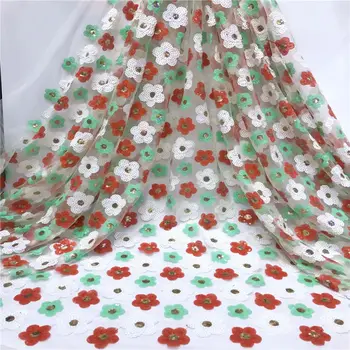 

African 3D Sequins Lace Fabric 2019 High Quality Lace French Sequence Tulle Lace Nigerian Lace Fabrics For Wedding