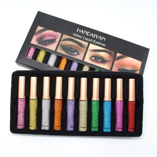 HANDAIYAN 10 ชิ้น/เซ็ตGlitter Eyes Linerสำหรับผู้หญิงสวมใส่กันน้ำสีแดงเลือดหมูสีขาวทองLiquid Eyeliner Glitterแต่งหน้า