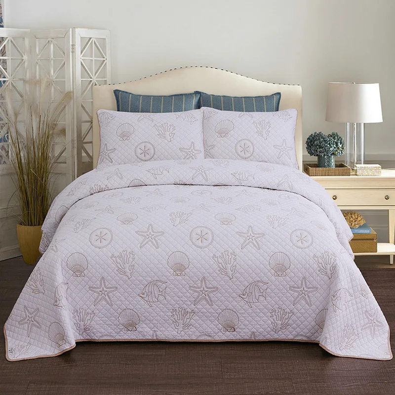 

CHAUSUB Cotton Bedspread Quilt Set 3pcs AB-side Coverlets Plain Embroidered Bed Cover Sheets King Queen Size Quilted Blanket