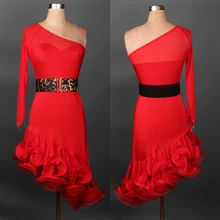 Латинский танец костюм старший сексуальный марли с длинными рукавами платье для женщин конкурс танцев латинского платья одежда 5 цветов