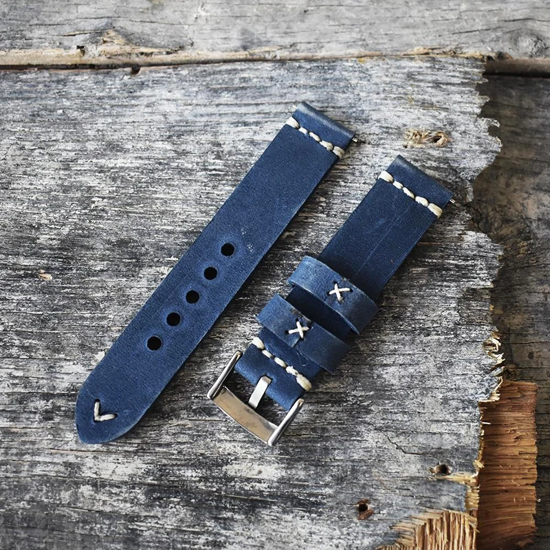 Onthelevel Handmade Retro Watch Strap 20mm 22mm 24mm Blue Red Color Watch Band Bracelet Watchbands #A