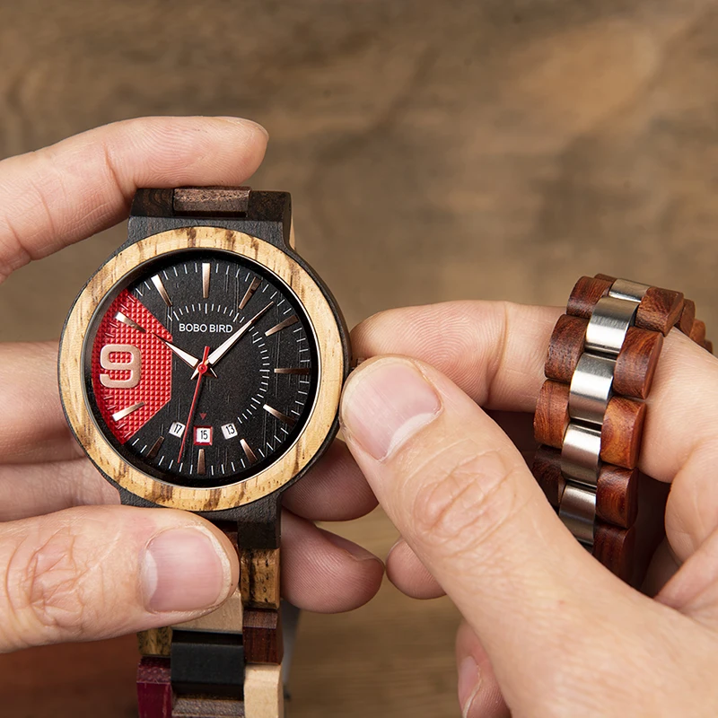 BOBO BIRD Men Fashion Wood Watch With Bracelet Auto Date Show Best Gift Male Quartz Wristwatch relogio masculino In Box V-Q13