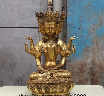 

20 Tibet Bronze Copper Four Sides Eight-arm Hand Kwan-yin Guanyin Buddha Statue