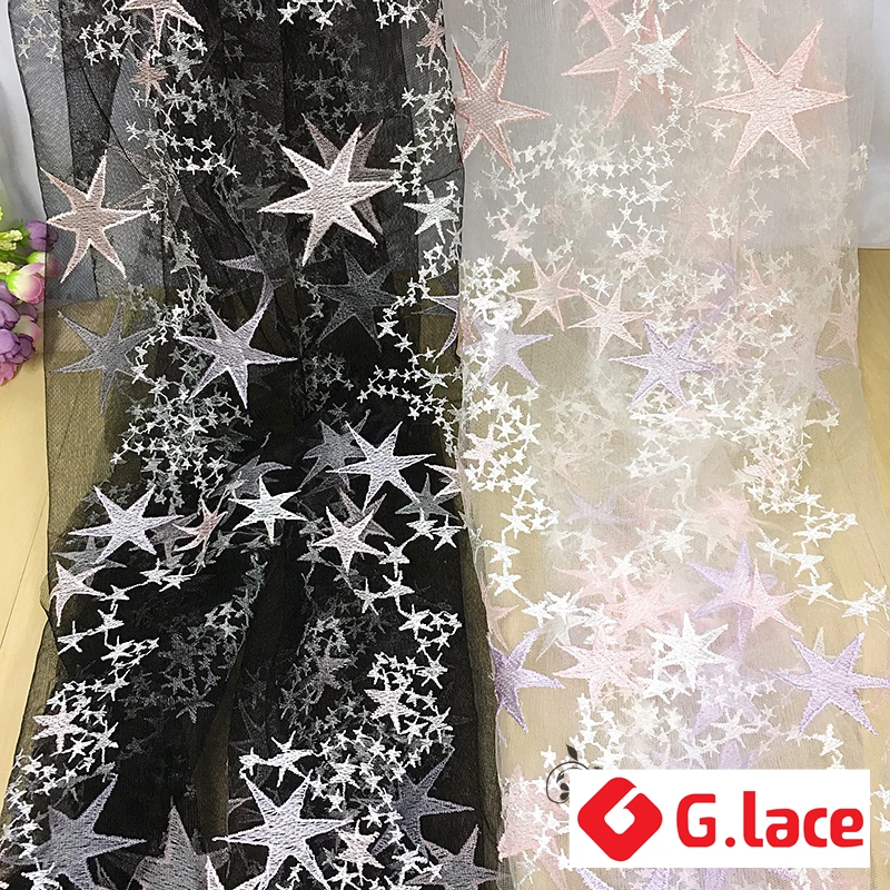 

GLace 3Y/Lot Star pattern Embroidered lace fabric mesh fabric DIYdress children's clothing veil handmade cloth accessoriesTX118