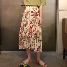 Модная Корейская женская одежда Весна Лето Новая плиссированная юбка винтажная свободная длинная юбка ulzzang хипстерские цветочные юбки для женщин s