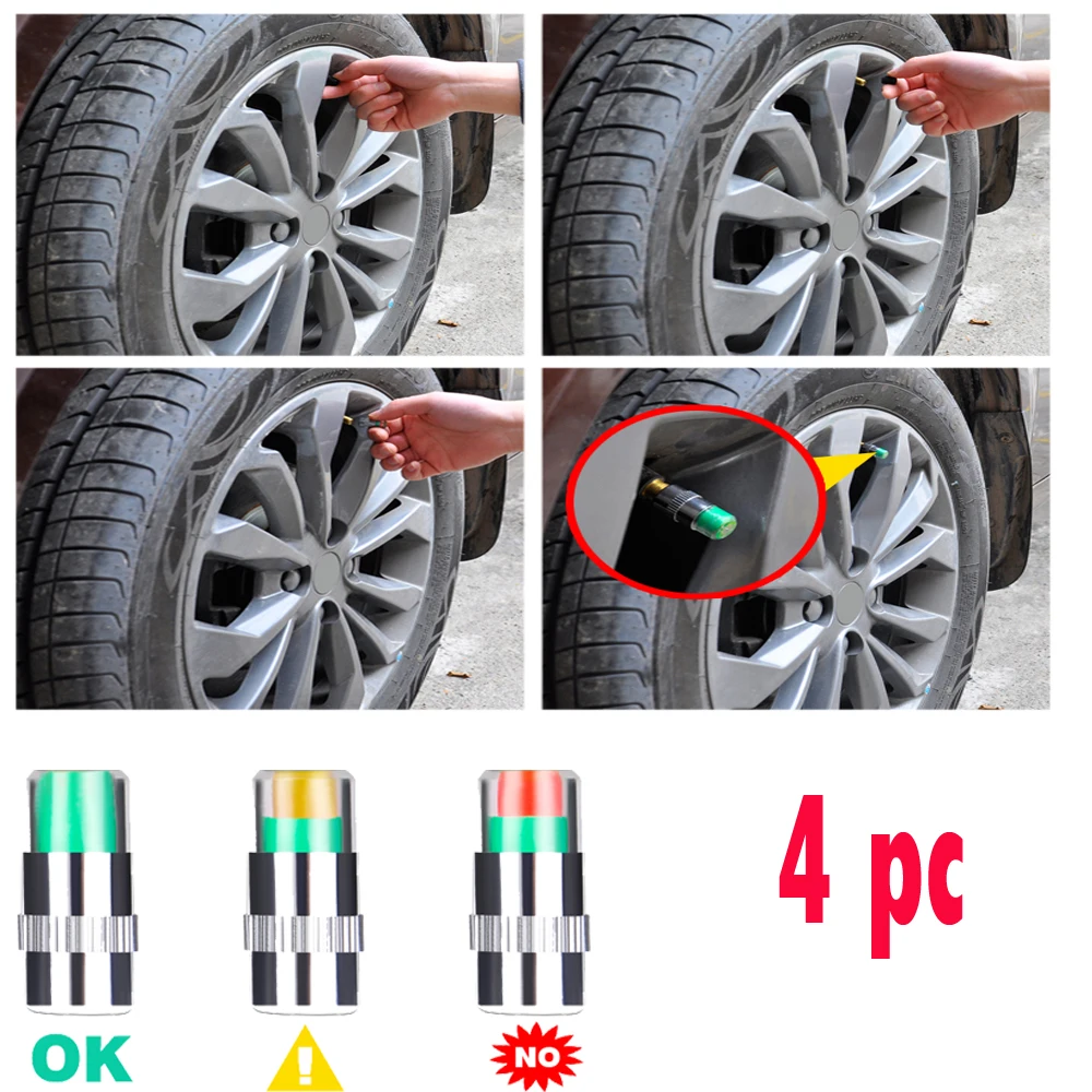 

4 Pcs Car Auto Tire Monitor Valve Dust Cap Pressure Indicator Sensor Eye Alert