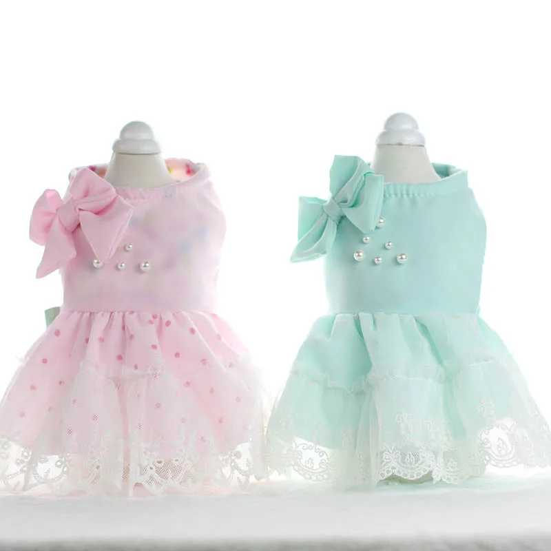 

High quality comfortable dog dress autumn/winter pearl princess dress pet clothing dog costume warm soft dress for dogs