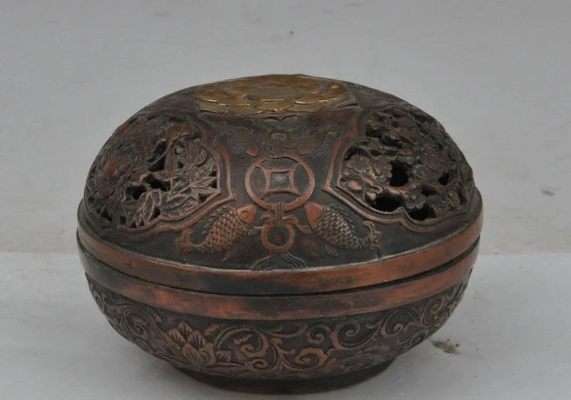 

5" chinese fengshui bronze fish lotus flower lucky statue incense burner Censer