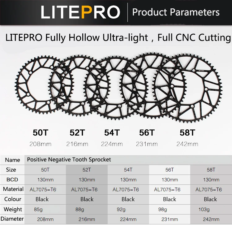 Litepro Звездочка Сверхлегкая 130 BCD 50T 52T 54T 56T 58T A7075 BMX Складная велосипедная Звездочка для велосипеда