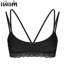 Iiniim Мужское нижнее белье на бретелях, ночное белье для геев, сексуальное мужское нижнее белье на бретельках, без косточек, кружевной подол, топ с бретельками