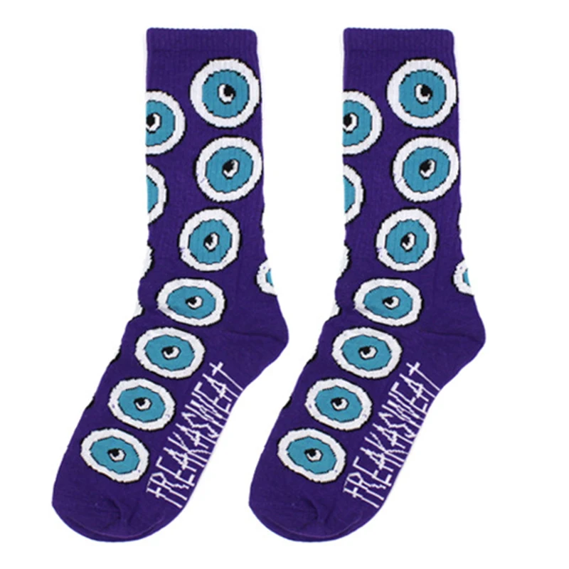 Забавные носки, японские уличные буквы Харадзюку, фиолетовые Глазные яблоки, брендовые носки для мужчин и женщин, весенние и осенние зимние носки