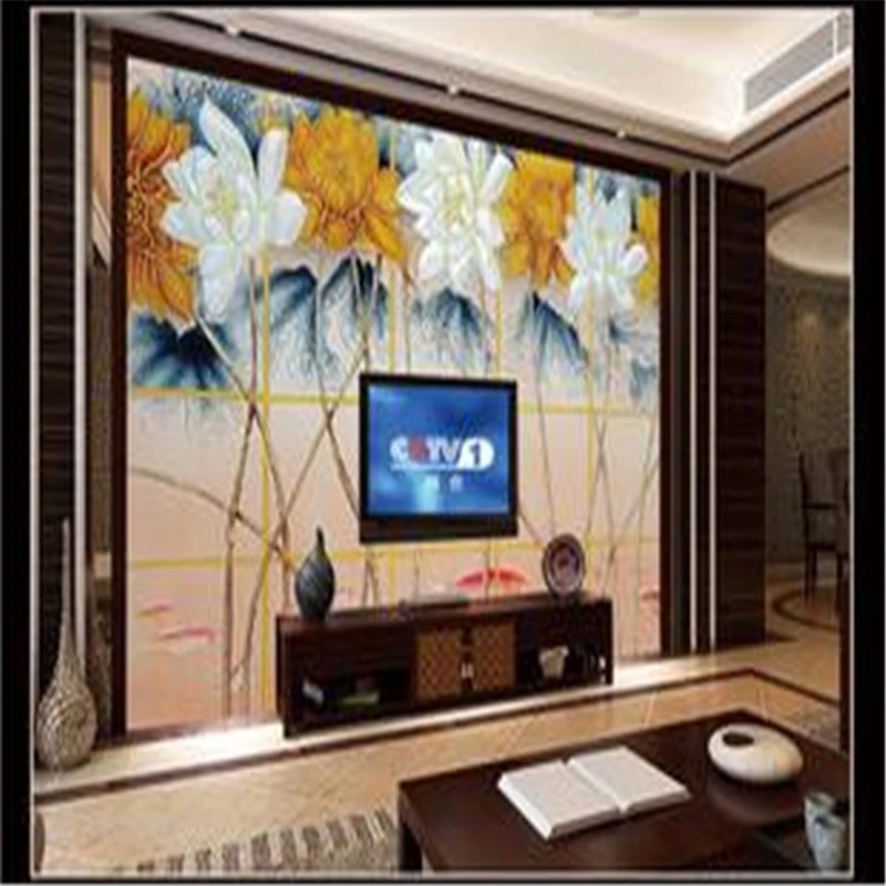 Beibehang 3D настенные фрески обои красочные резные лотоса красивые лотоса гостиная ТВ фоне большого панно
