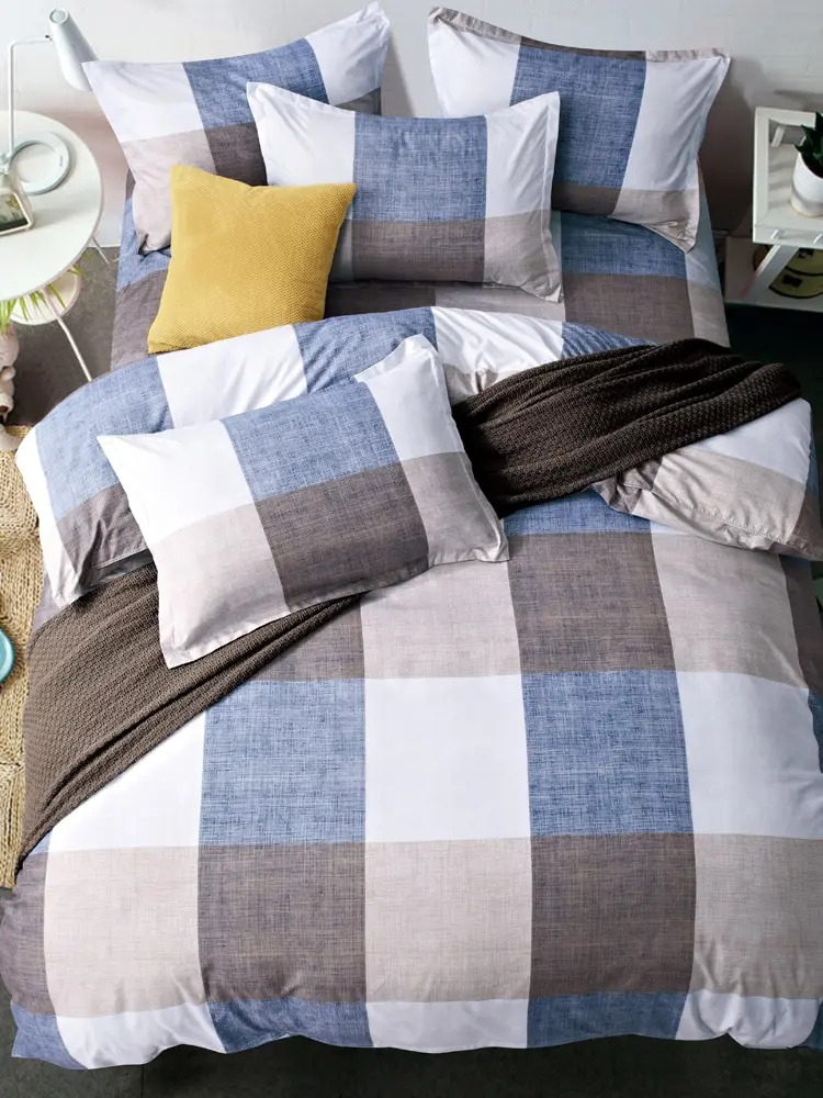 

4Pcs Bedclothes Set Simple Plaids Colorblock Pattern Cosy Bedsheet Set