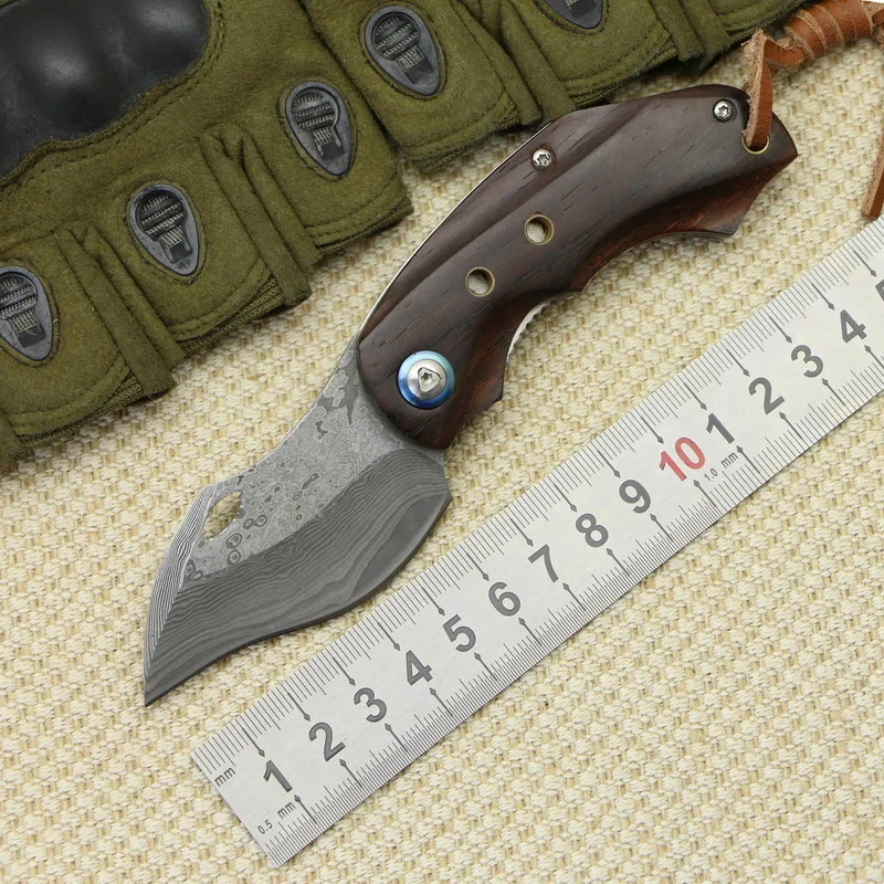 

TIGEND TN169 folding knife VG10 Damascus clip steel shaped blade red sandalwood handle outdoor portable fruit knife camping too'