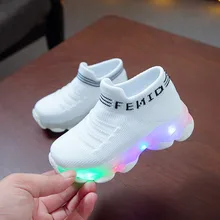 New Fashion Children Baby Girls Boys Letter Mesh Led Luminous Socks Sport Run Sneakers Casual Shoes Kids Shoes With LED