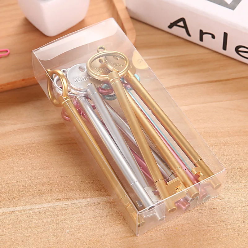 

4Pcs Wholesale New Creative Novelty Metal Color Gold Silver Key Shaped Pen Gel Pen Office School Gift Stationery Pen E2031