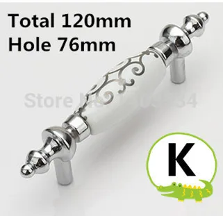 

Length 120mm Hole pitch 76mm Zinc alloy ceramic handle cabinet knob drawer pulls chrome shiny finish Silver flower print