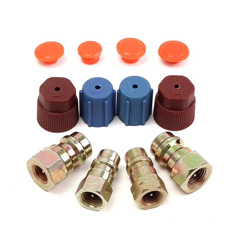 

4 Kinds A/C 3/8 7/16 Port Adapter Retrofit R12 Port To R134a With Caps Valves Durable Quality