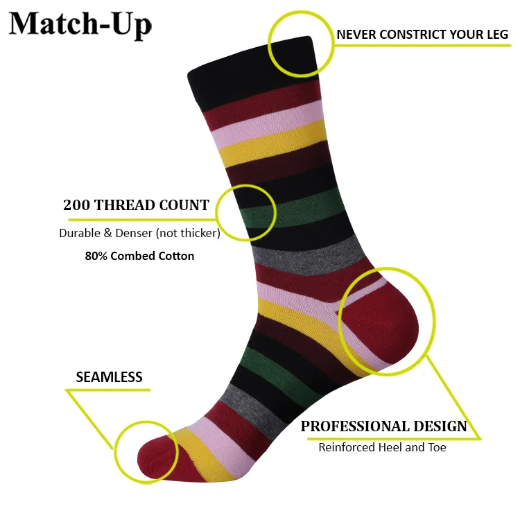 Match-Up Мужские хлопковые носки цвет коричневый мужские носки узор носки для бизнес-Платья повседневные длинные