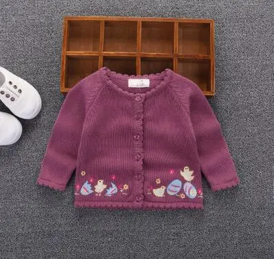 Весна и осень От 0 до 2 лет Детские свитер для девочек модное пальто хлопковый свитер для девочек кардиган для ежедневной носки - Цвет: Фиолетовый