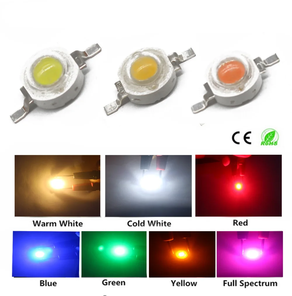 

10pcs 1W 3W High Power LED Light-Emitting Diode LEDs Chip SMD Warm White Red Green Blue Yellow For SpotLight Downlight Lamp Bulb