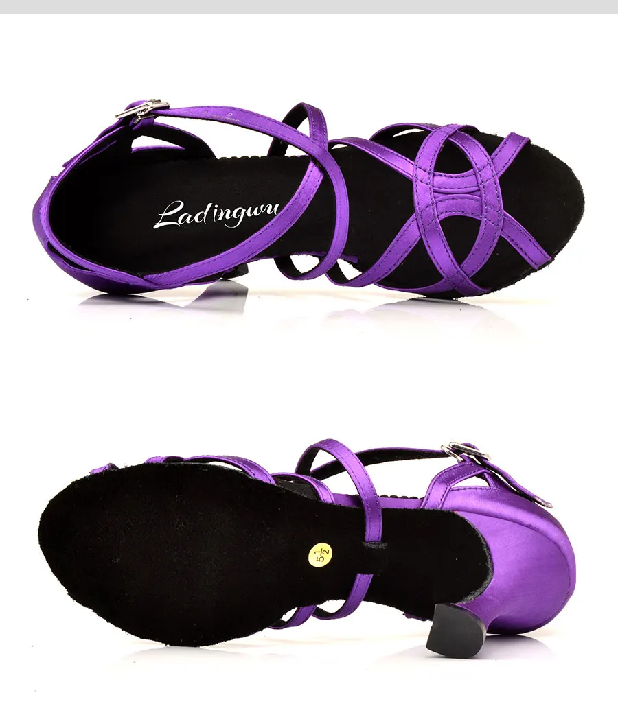 Ladingwu/танцевальная обувь для латиноамериканских женщин; фиолетовая атласная танцевальная обувь для сальсы; уникальный дизайн; Обувь для