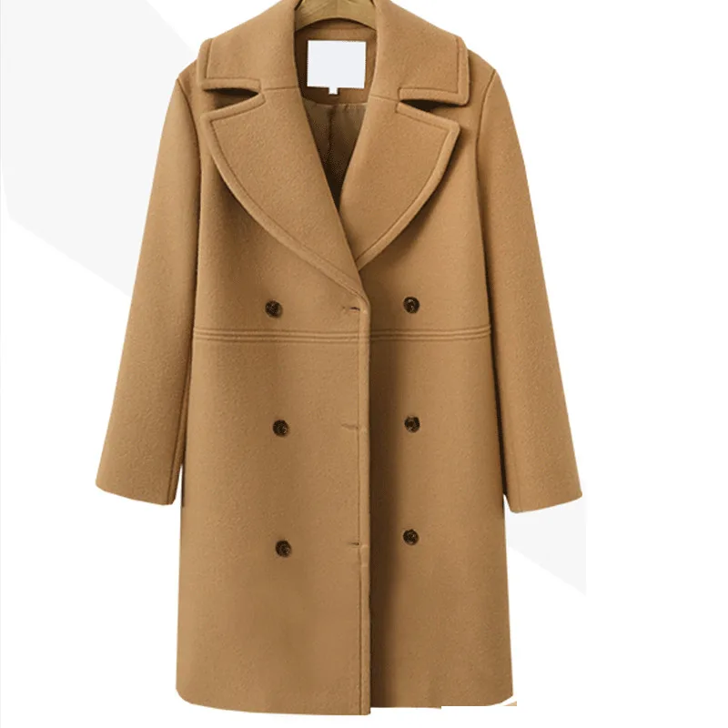 

2019 New Women Winter Coat Women Wool Jacket Khaki Black Brown Brick Red Slim Fashion Korean Loose Casual Female Long Coats H156