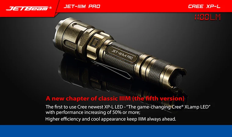 Jetbeam JET-IIIM 3 м PRO Тактический фонарик Cree XP-L светодиодный 1100 люмен фонарь самообороны w/IPX-8 Водонепроницаемый 18650 Батарея