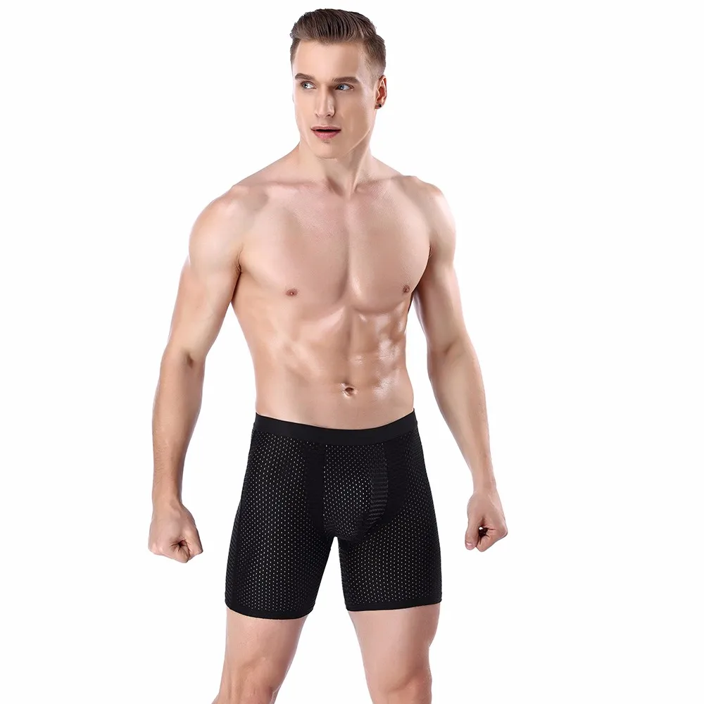 

FREE OSTRICH Running Sexy Breathable Mesh Boxer Pants Swimming Trunks Long Pants Panties Solid Color Polyester Men's Sports