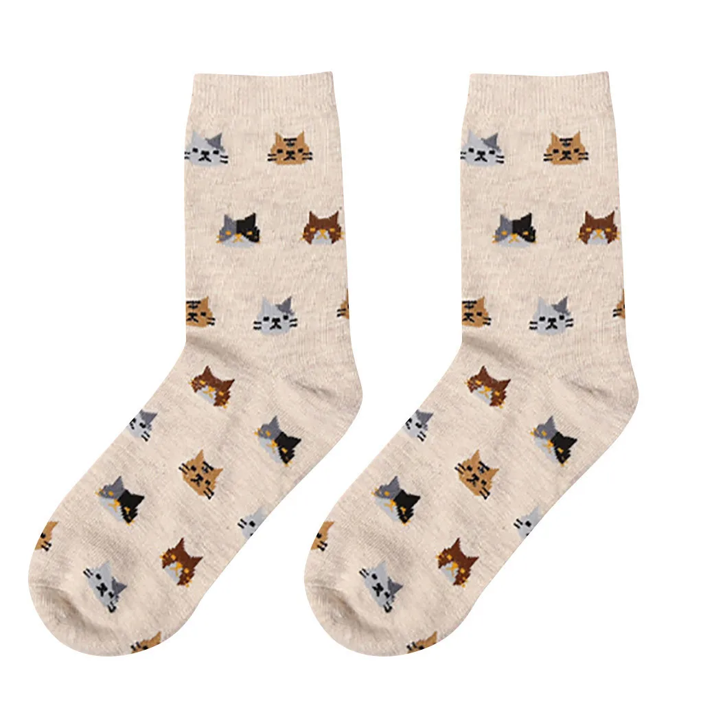 

Woman Printed Kitty Cotton Trends Tube Stockings Fun Design Cute Cat Head Printed Stockings Calzini del tubo delle donne #40