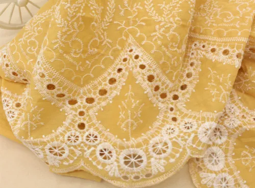 Cotton Cloth Lace Fabric Positioning Bilateral Embroidery 138CM DIY Fabric Baby Clothes Skirt Home Textile Accessories - Цвет: Yellow