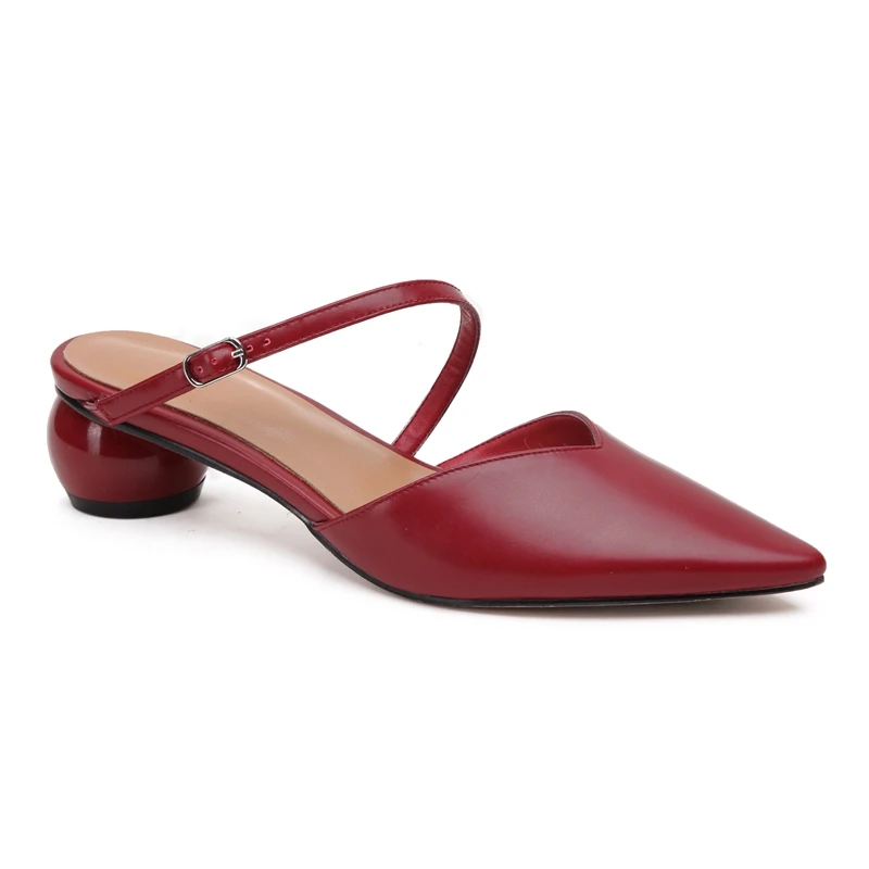 Г., красивые женские босоножки из натуральной кожи на среднем каблуке с пряжкой и ремешком в необычном стиле брендовые летние вечерние туфли с острым носком, L25 - Цвет: Красный