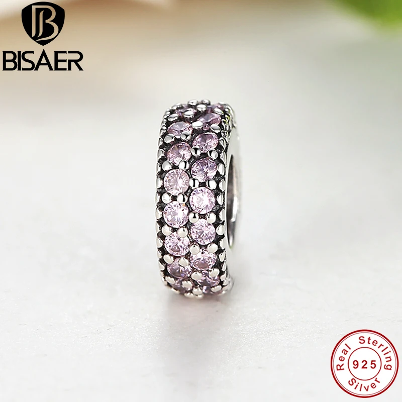 Подарок Подвески подходят бисаер браслет ожерелье 925 пробы серебро вдохновение в пределах спейсер, розовый CZ бисер WEUS124