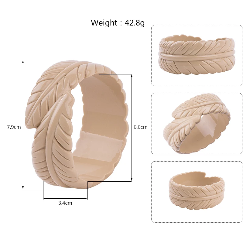 Trendy Resin Cuff Engraved Leaf Bracelets Bangles for Women Statement Fashion Acrylic Bracelet Female Simple Charm Party Jewelry (5)