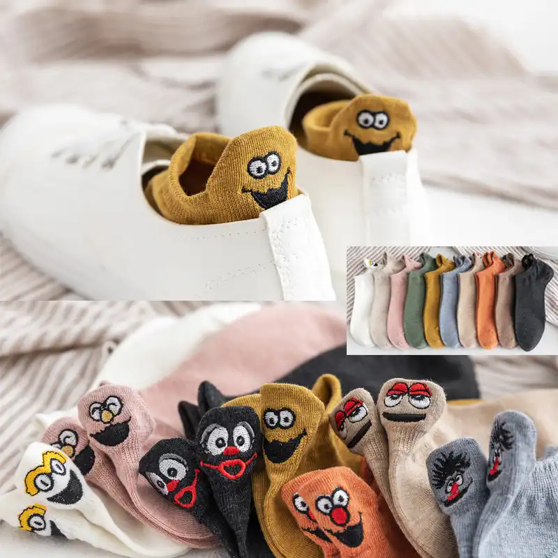 Lovely Kawaii Embroidered Expression Women Socks Happy Fashion Ankle Socks