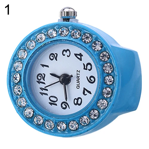 

Fashion Lady Girl Silicon Round Rhinestone Elastic Quartz Finger Ring Watch Gift