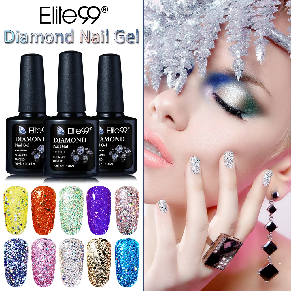 

Elite99 10ml UV Gel Nail Polish Blue Glitter Sequins Gel Lak Professional Color Gel Varnish Soak Off UV Nail Art Gel Polish