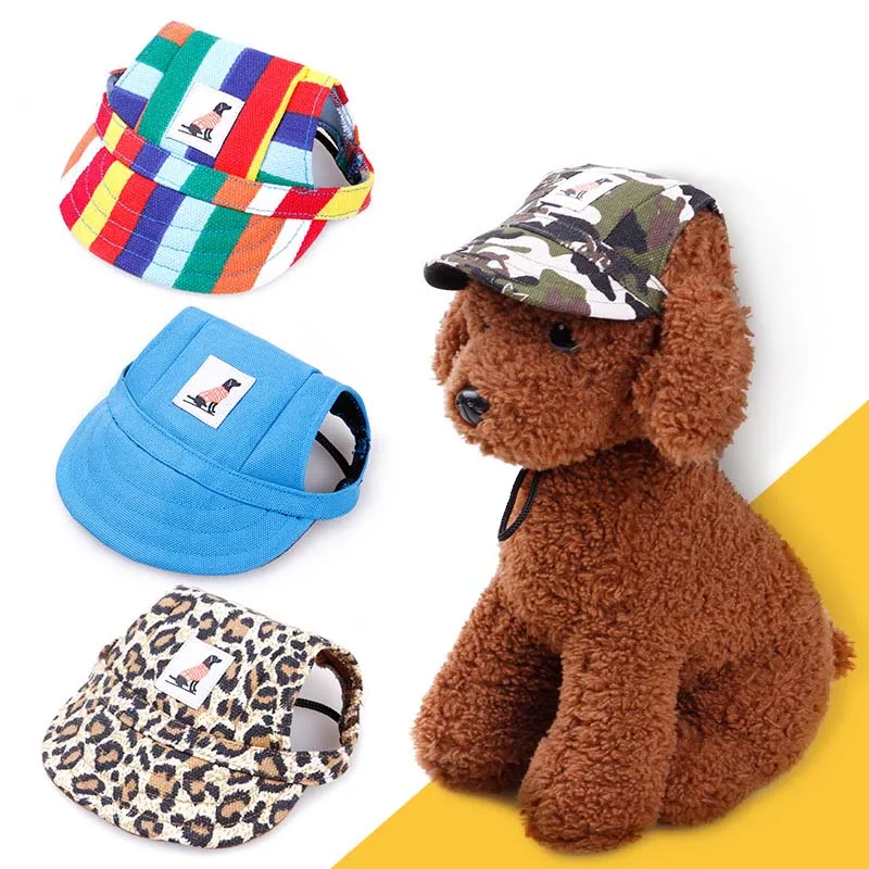 

2019 Summer Pet Cute Print Cartoon Canvas Cap for Small Puppy Dog Baseball Cap Cat Sun Outdoor Hat Pet Accessories With Ear Hole