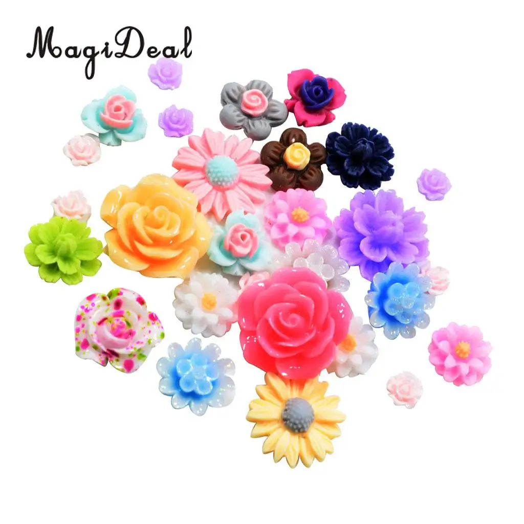 MagiDeal 50Pcs Assorted Colors Size Resin Rose Flower Carving Rose Flower Beads Accessories Synthetic stone material 