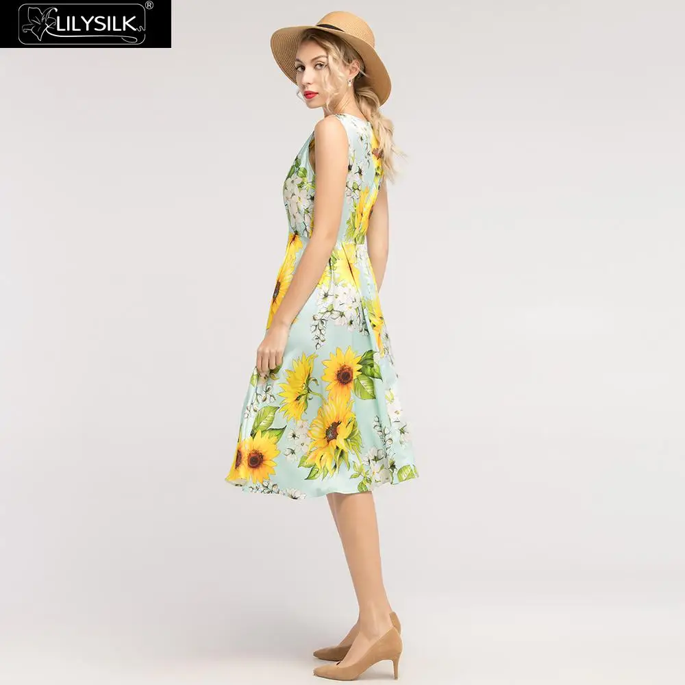 LILYSILK платье женское летнее одежды шелк цветочные шею 19 мм Дамы Новинки