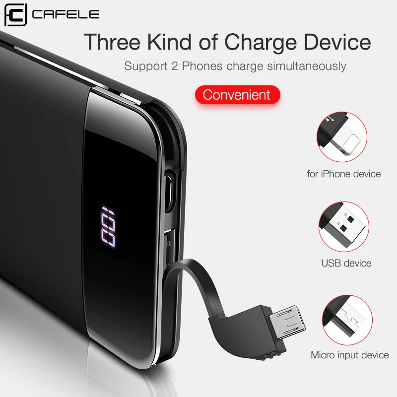 CAFELE Mini Power Bank Dual USB LED Display Portable External Battery Charger Powerbank For iphone X 8 samsung S9 huawei xiaomi