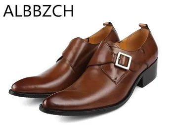 

Pointed toe genuine leather men shoes fashion buckle design wedding dress shoes mens personality business work shoes size 37 44