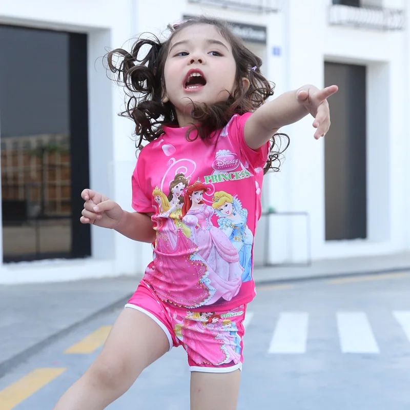 pink DROZENO/комплект из двух предметов; купальный костюм для маленьких девочек; купальный костюм Эльзы, Анны, Софии; Детский комплект бикини; детский купальный костюм с героями мультфильмов - Цвет: pink